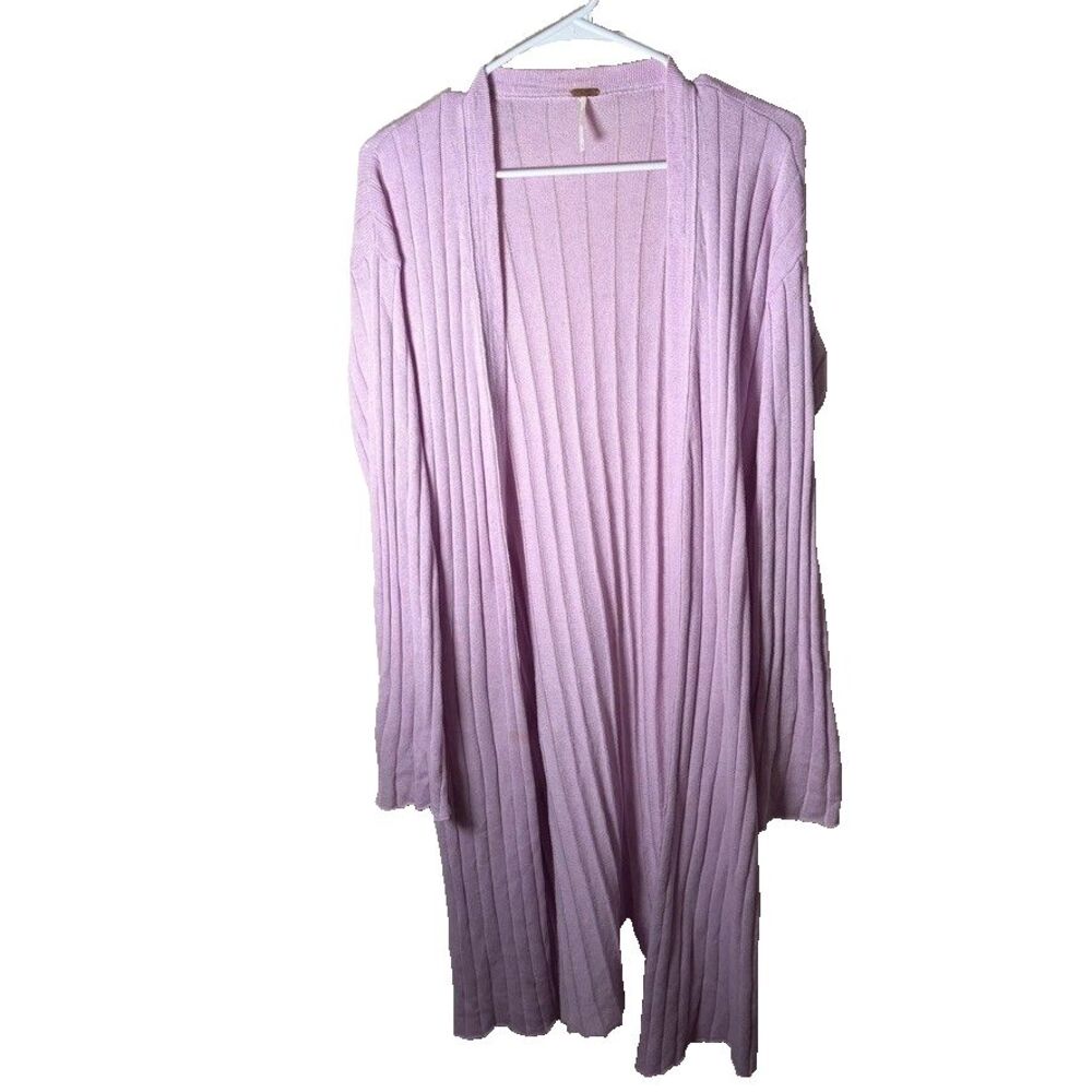 Free People Sweater Cardigan Women's Large Purple Long Duster Tunic Linen Cotton